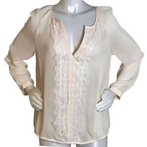 ANN TAYLOR CREAM SHEER CHIFFON & LACE BLOUSE‎
